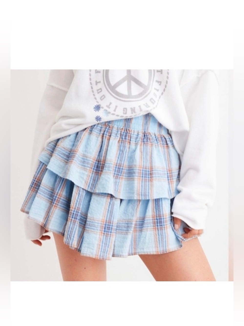Aerie Tiered Ruffle Mini Skirt Plaid Sz Small